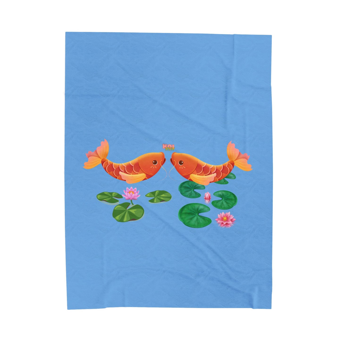 Golden koi fish with lotus flowers Velveteen Plush Blanket