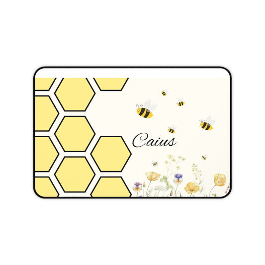 Personalized Honeycomb Desk Mat, Custom Office Decor, Bee Themed Mouse Pad, Cute Gift for Bee Lovers, Yellow Floral Desk Accessory
