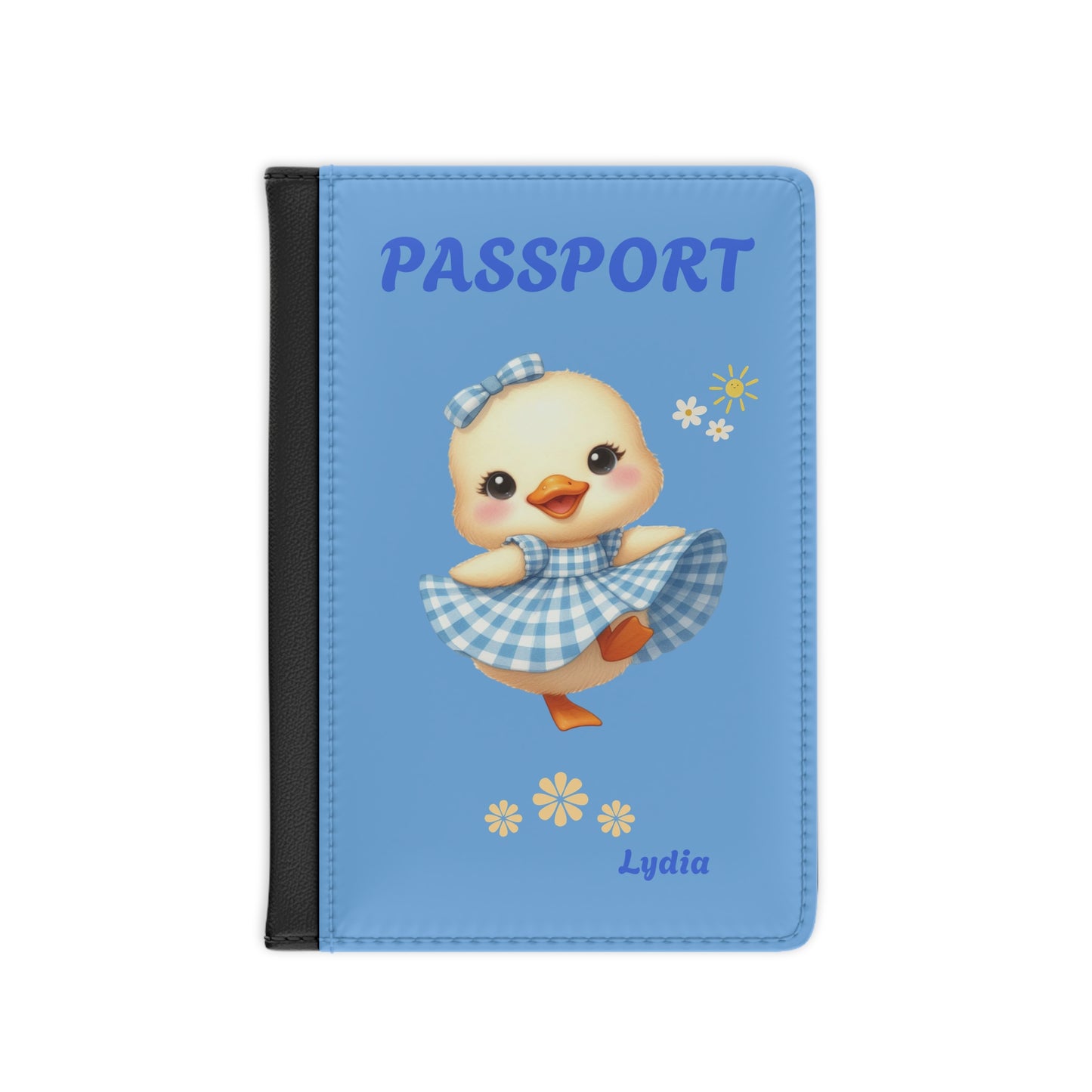Cute Blue Duckling Passport Cover — Personalized "Passport" Travel Case for Kids