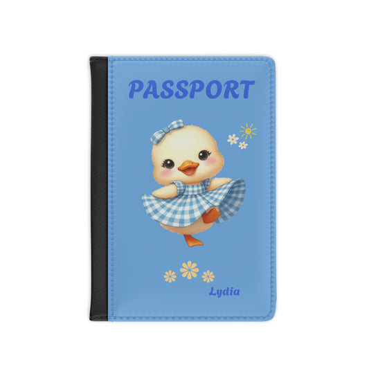 Cute Blue Duckling Passport Cover — Personalized "Passport" Travel Case for Kids