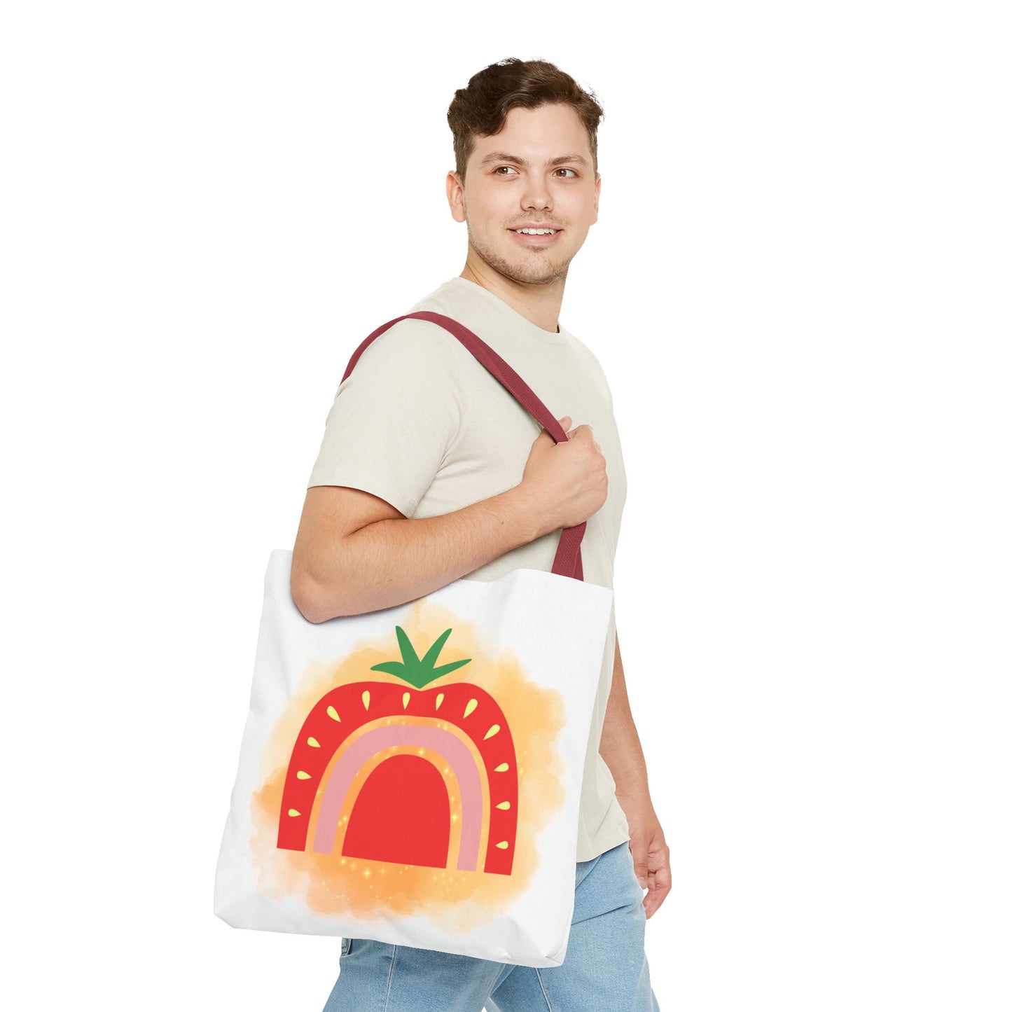 Strawberry Rainbow Tote Bag – Cute Fruit Watercolor AOP Tote