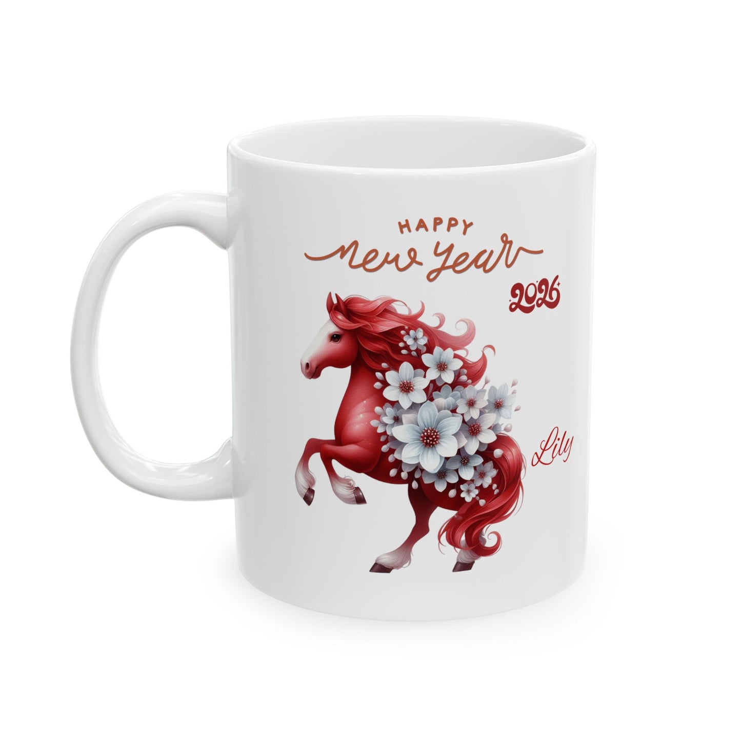 Personalized Red Unicorn Ceramic Mug — Custom Name & Birth Year Coffee Cup (11oz/15oz)