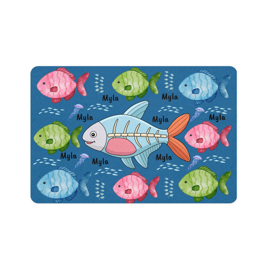 Personalized Fish Pattern Pet Food Mat (12x18)