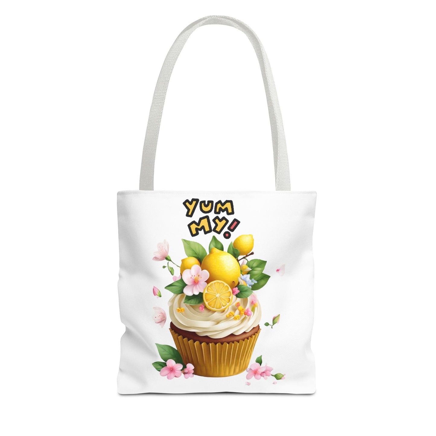 Lemon Cupcake Tote Bag — "Yum My!" Cute Dessert Floral Market Tote