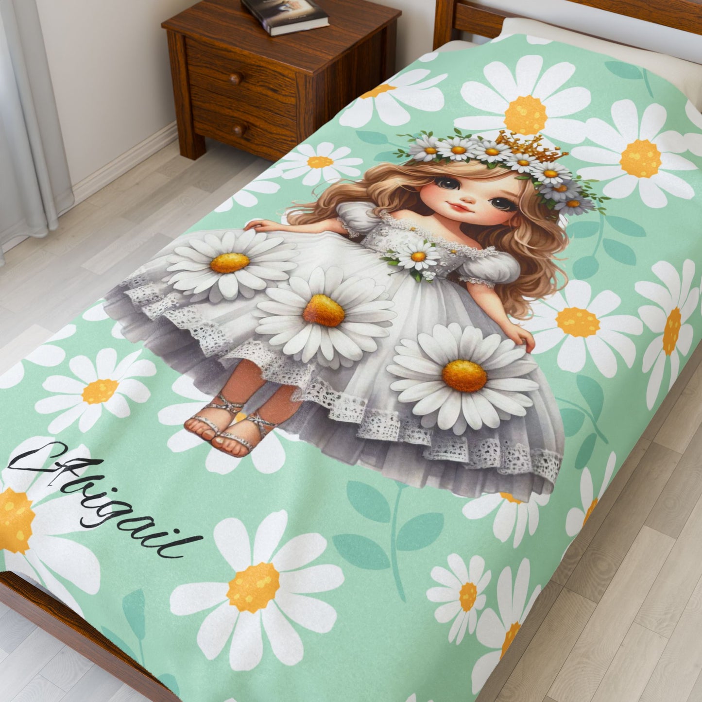 Personalized Floral Velveteen Plush Blanket | Cozy Gift for Kids, Nursery Decor, Birthday, Baby Shower, Home Decor