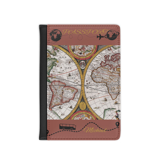 Vintage World Map Passport Cover — Personalized Travel Passport Holder
