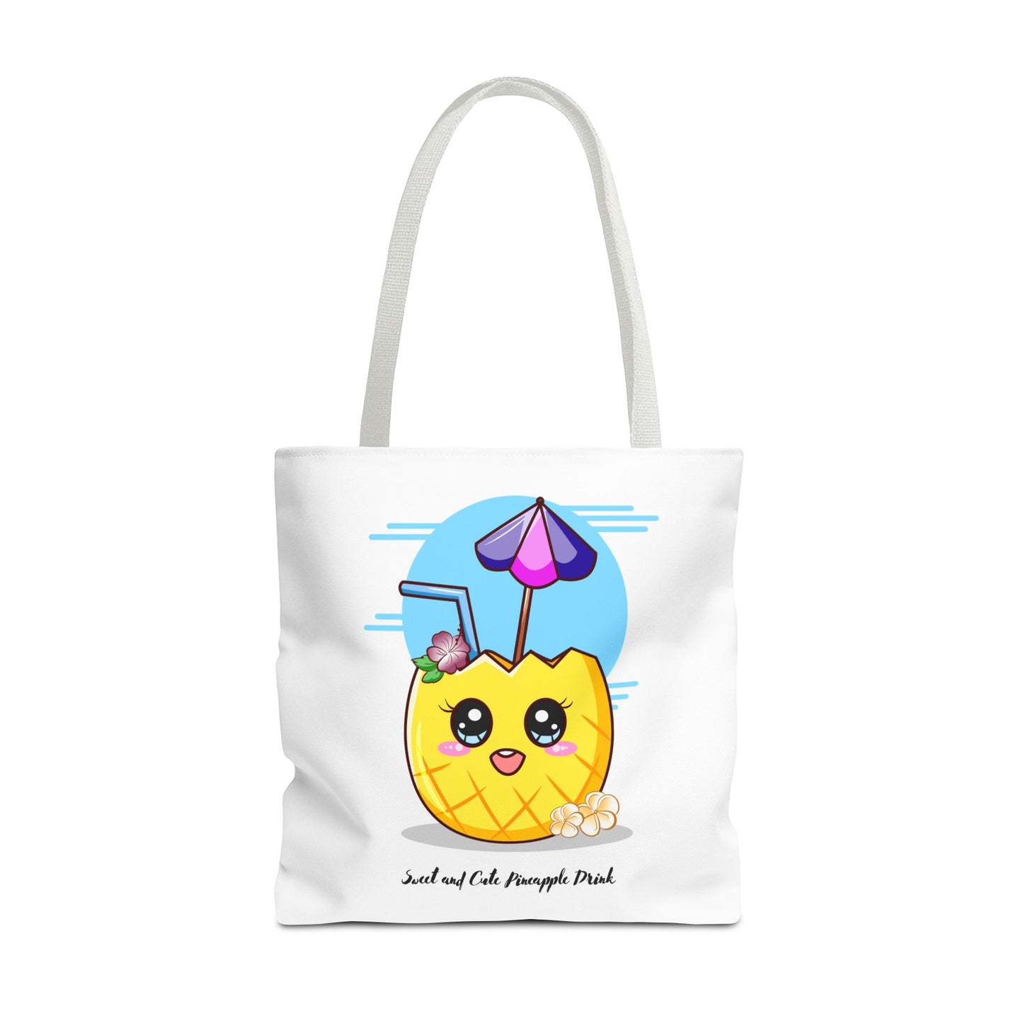 Pineapple Picnic Tote Bag — Cute Kawaii Tropical Drink Design