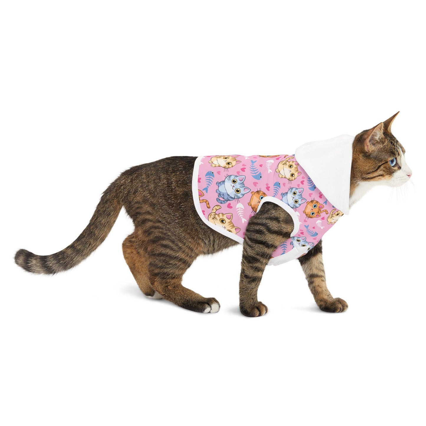 Cute Kitty Print Pet Hoodie - Pink Cat Pattern Dog & Cat Hoodie