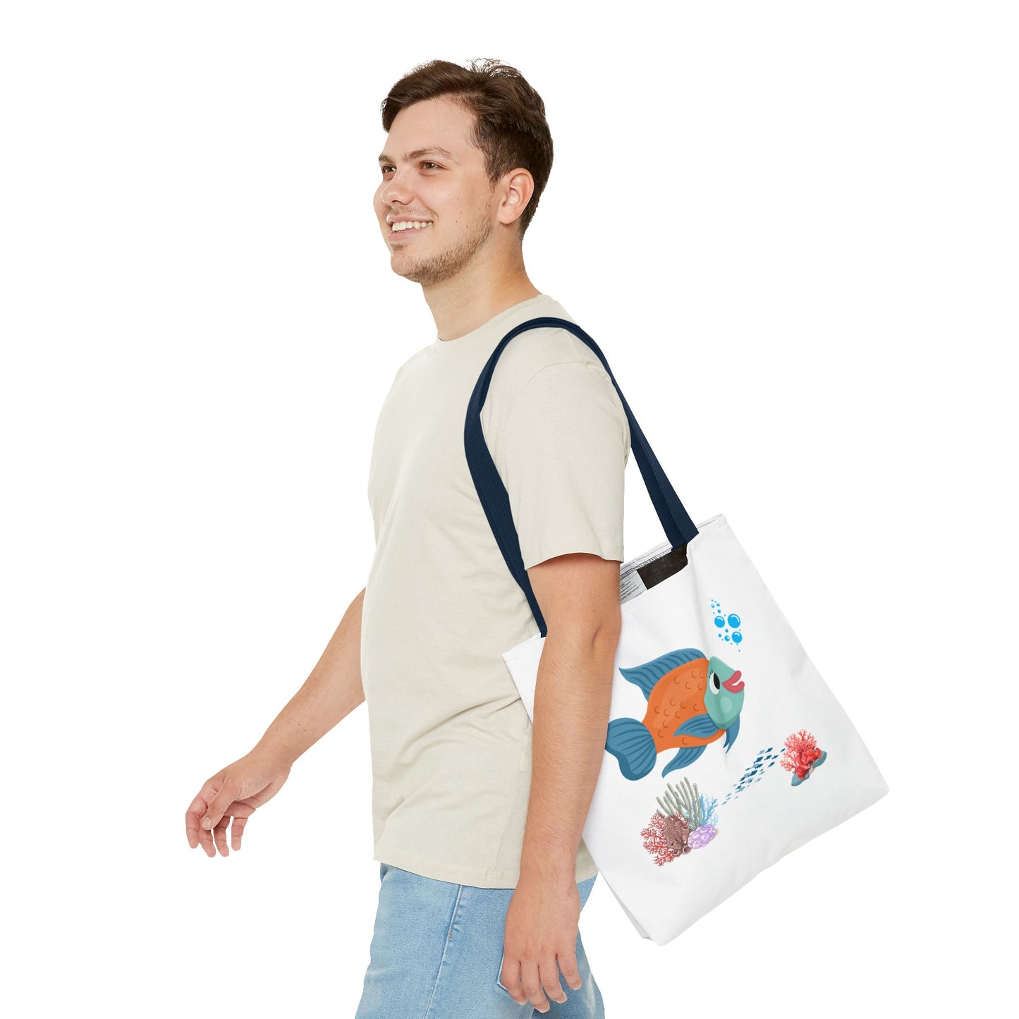 Orange and blue fish with coral and bubble Tote Bag