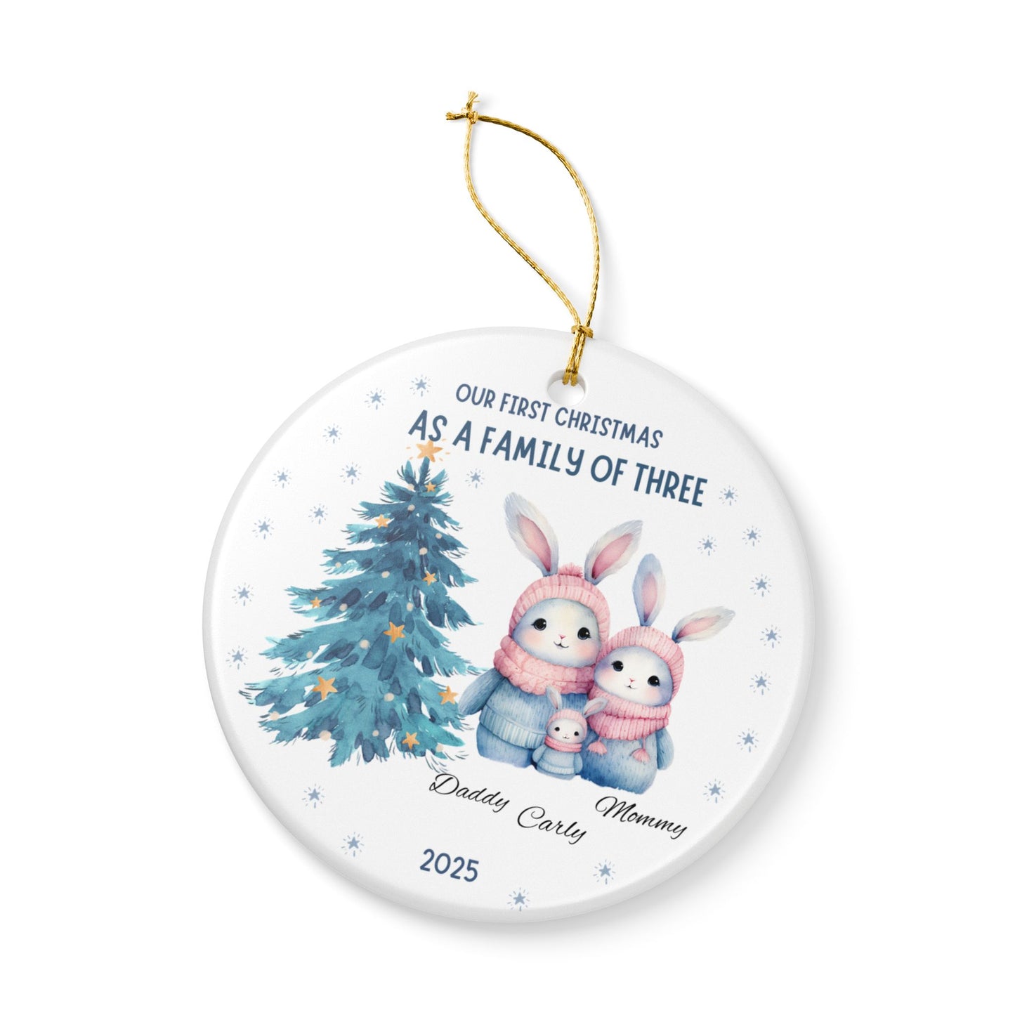 Family Christmas Ornament, Personalized Holiday Keepsake, First Christmas as a Family of Three Decoration, 2025 Family Tradition, [...]