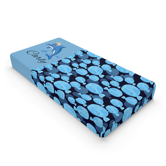 Whale Friends Baby Changing Pad Cover – Personalized Blue Ocean Nursery
