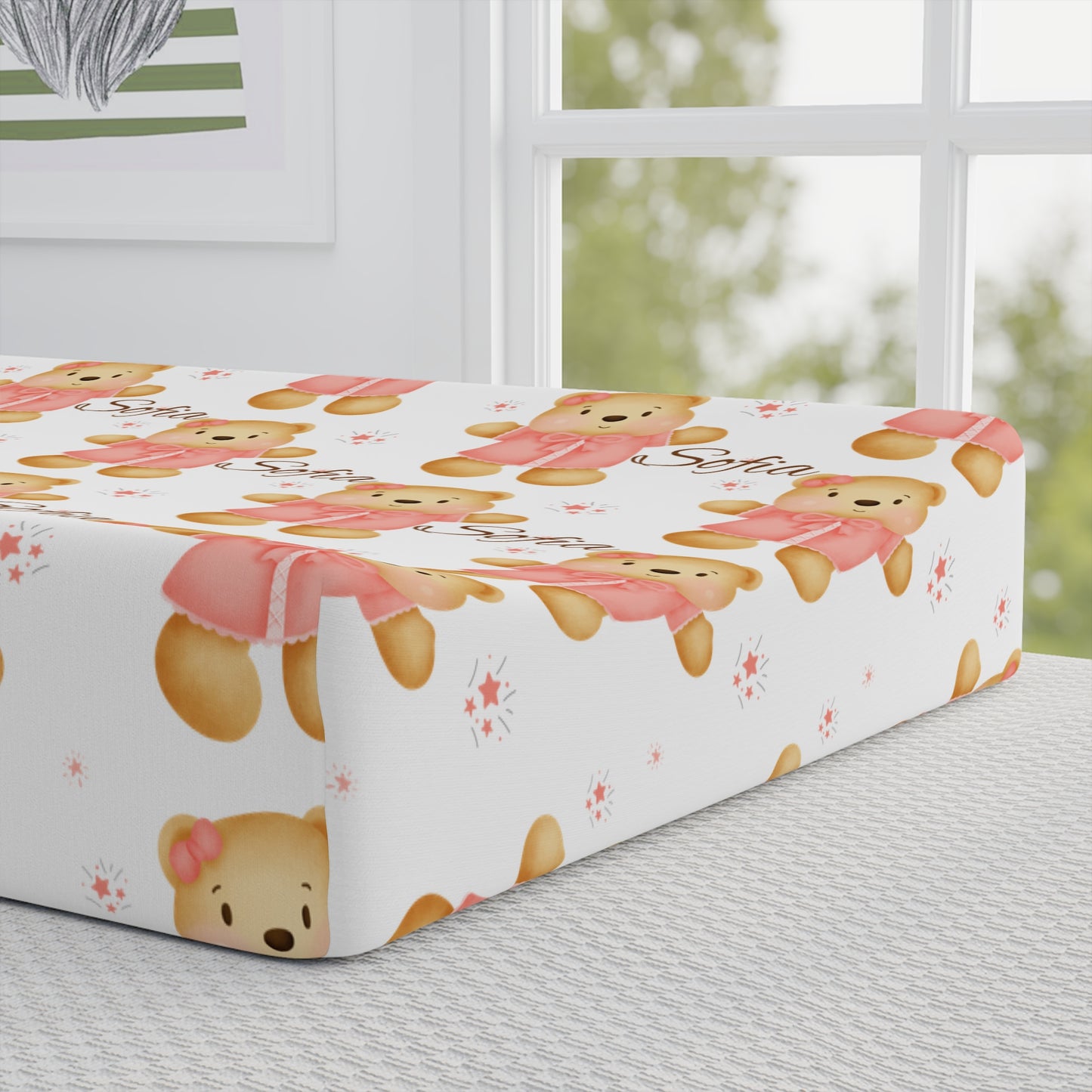 Changing Pad Cover — Cute Pink Teddy Bear Pattern