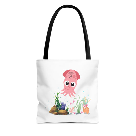 Pink squid cartoon with love Tote Bag