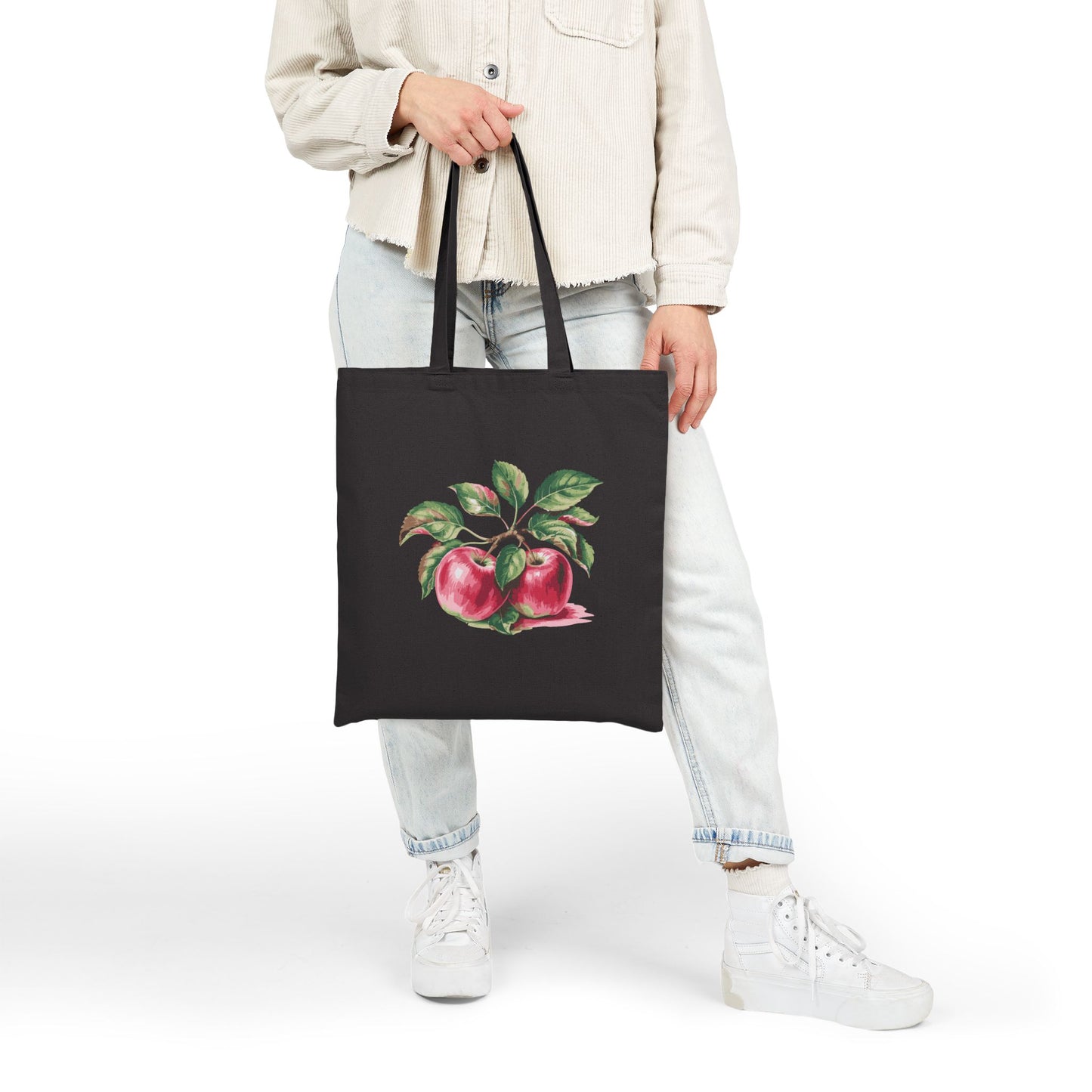 Apple Botanical Canvas Tote Bag — Vintage Fruit Market Grocery Tote