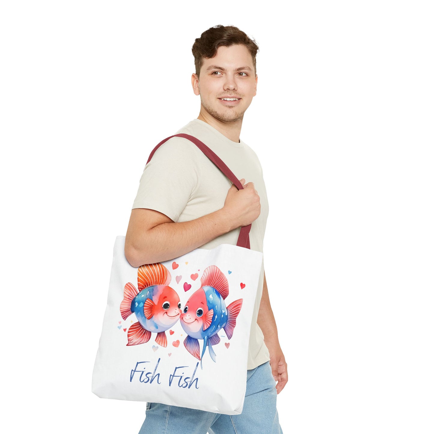 Cute Fish Couple Tote Bag — 'Fish Fish' Romantic Sea Life Beach Shopper