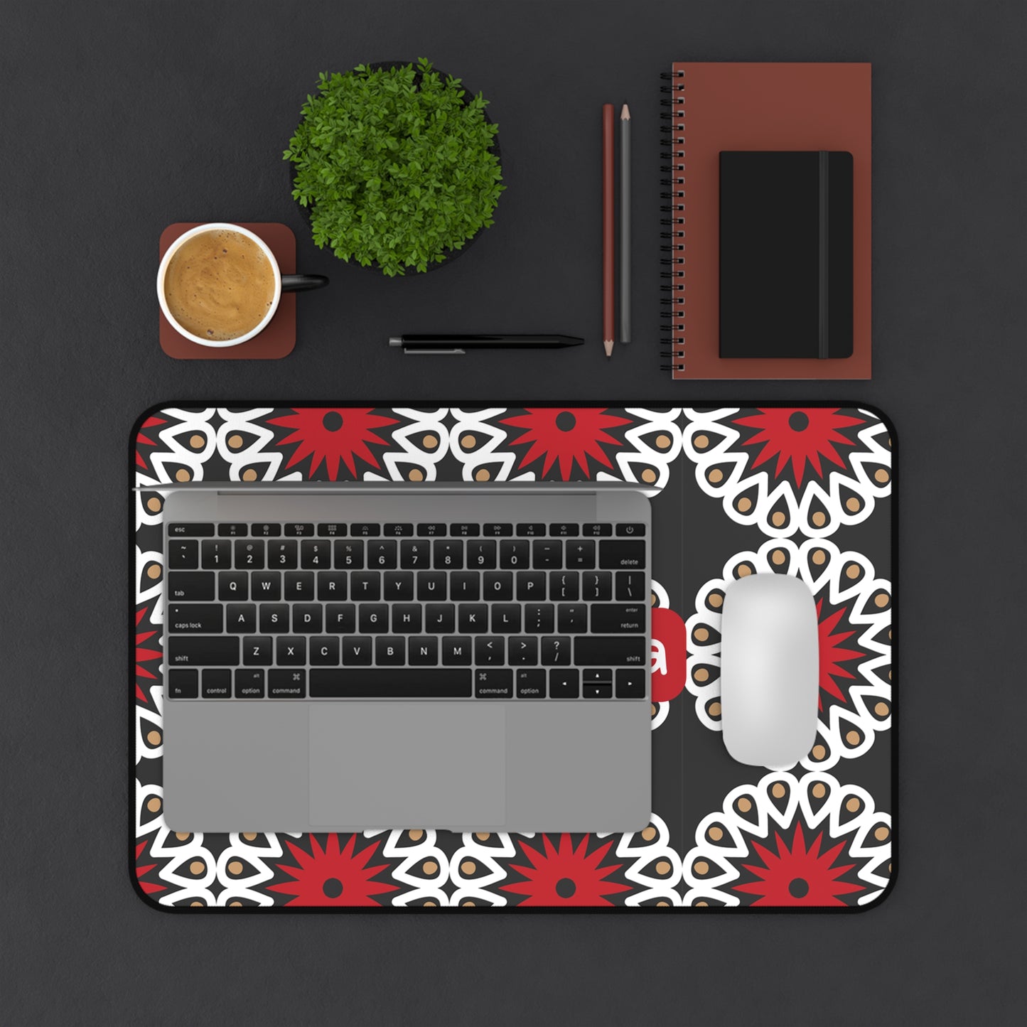 Grandma Floral Desk Mat — Personalized Red & White Patterned Office Mouse Pad