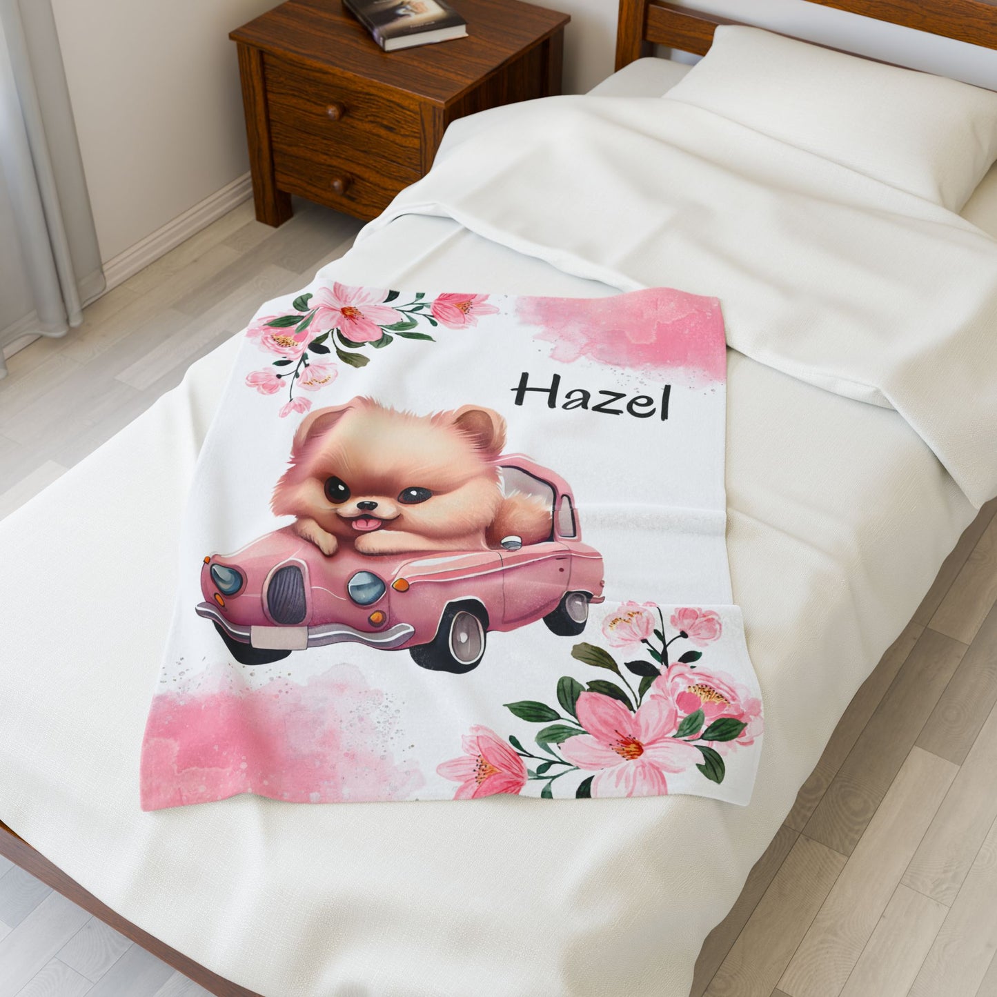 Personalized Plush Blanket with Cute Puppy Design, Soft Throw Blanket, Pet Lover Gift, Cozy Home Decor, Baby Shower Gift, Floral Accent