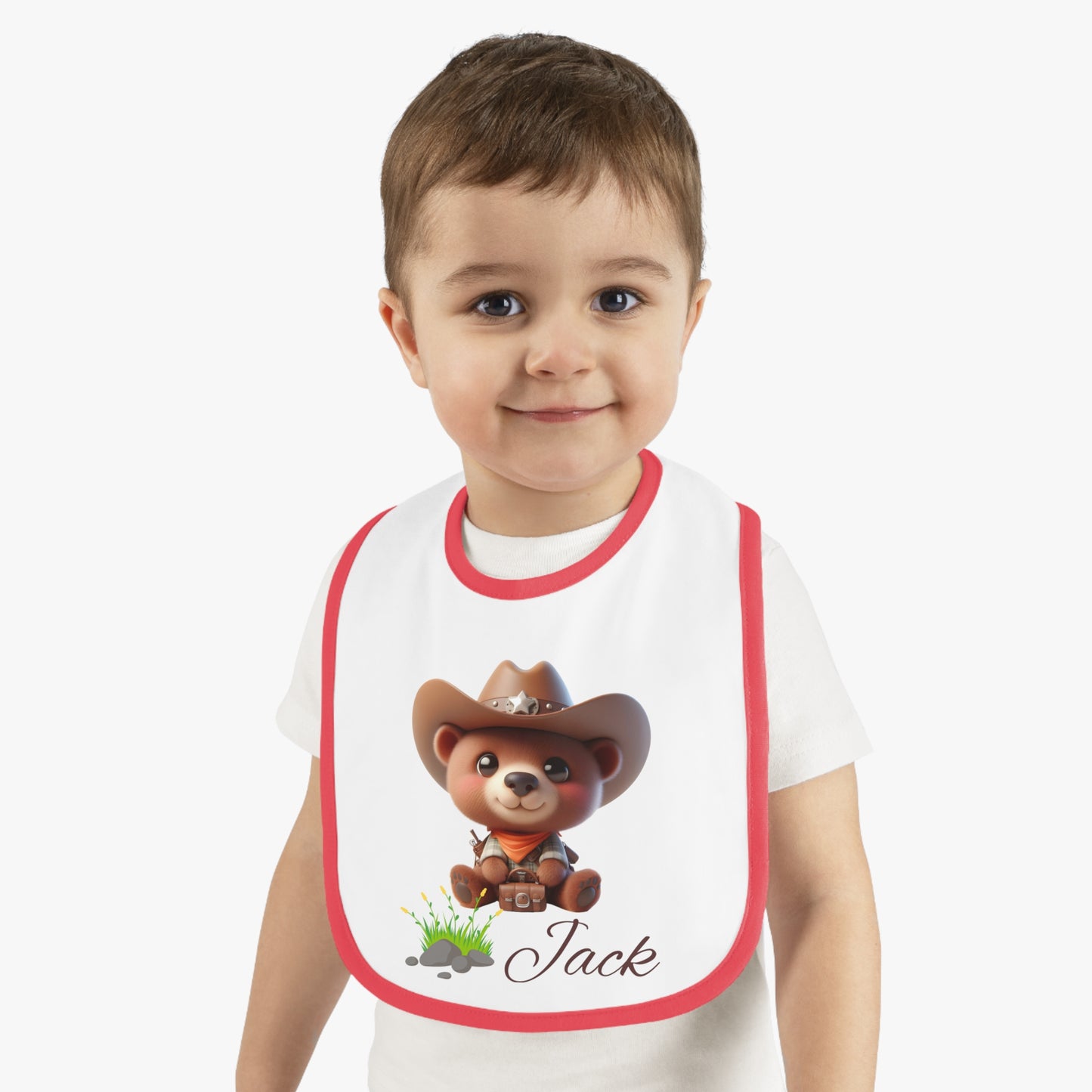 Baby Bib - Personalized Cowboy Bear Design (Custom Name)