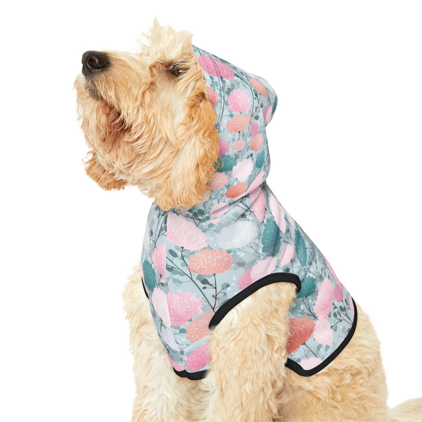 Dog Hoodie – Pastel Floral Pattern Pet Hoodie (Pink & Teal)