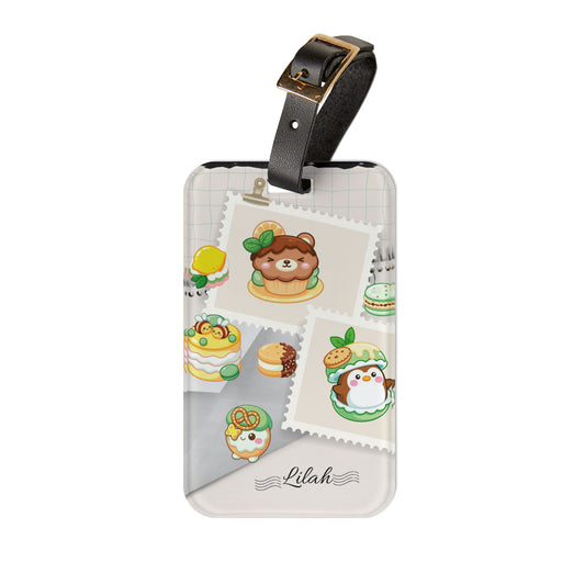 Cute Dessert Stamp Luggage Tag — Personalized Name Travel ID with Kawaii Pastry Characters