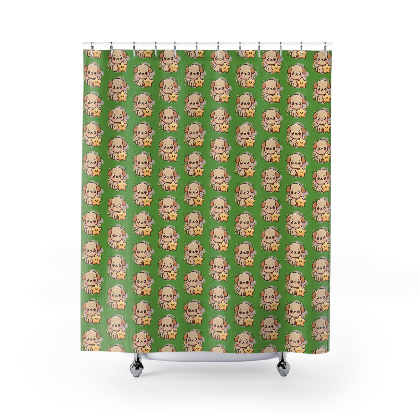 Cute Puppy Star Pattern Shower Curtain – Kawaii Dog Bathroom Decor