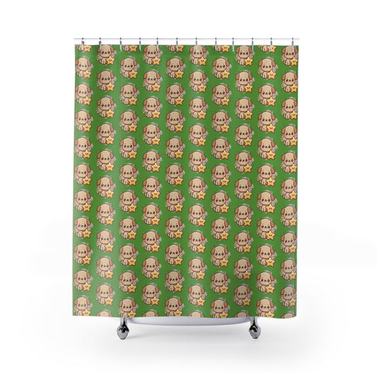 Cute Puppy Star Pattern Shower Curtain – Kawaii Dog Bathroom Decor