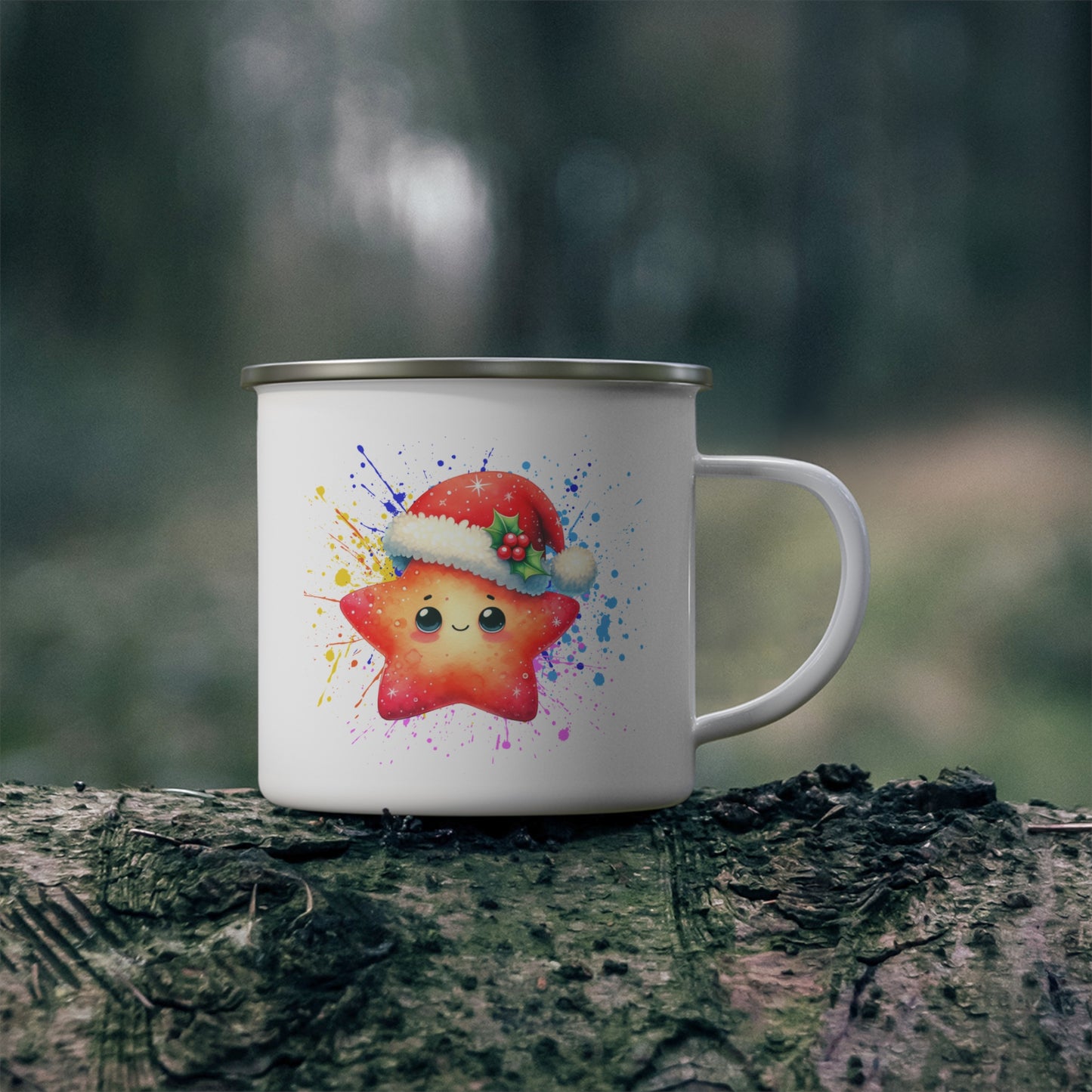 Cute Holiday Enamel Camping Mug with Star Design