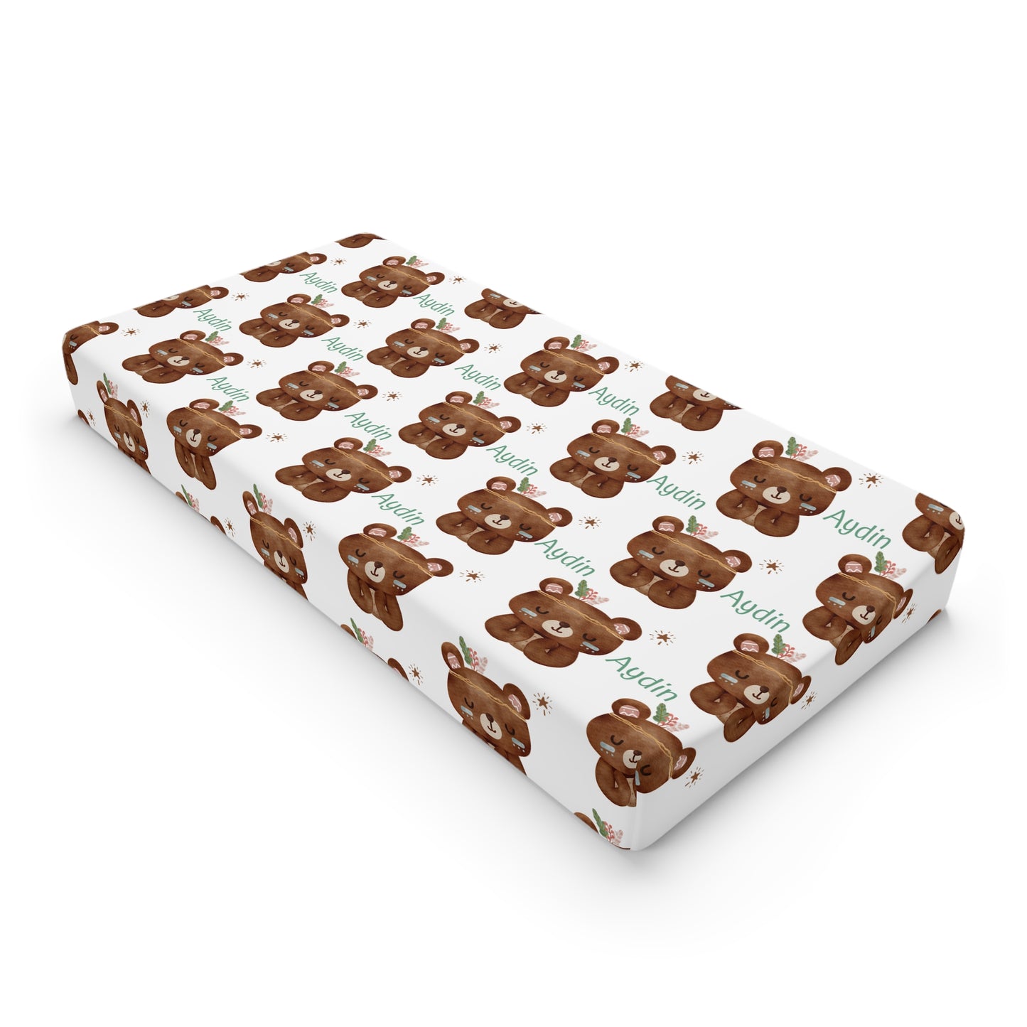 Personalized Bear Pattern Baby Changing Pad Cover — Custom Name Nursery Accessory