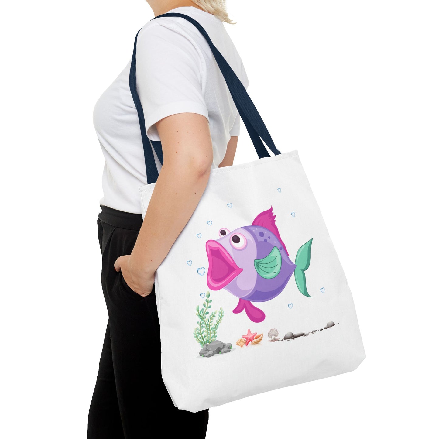 Fish with open mouth bubbles and underwater flora. Tote Bag