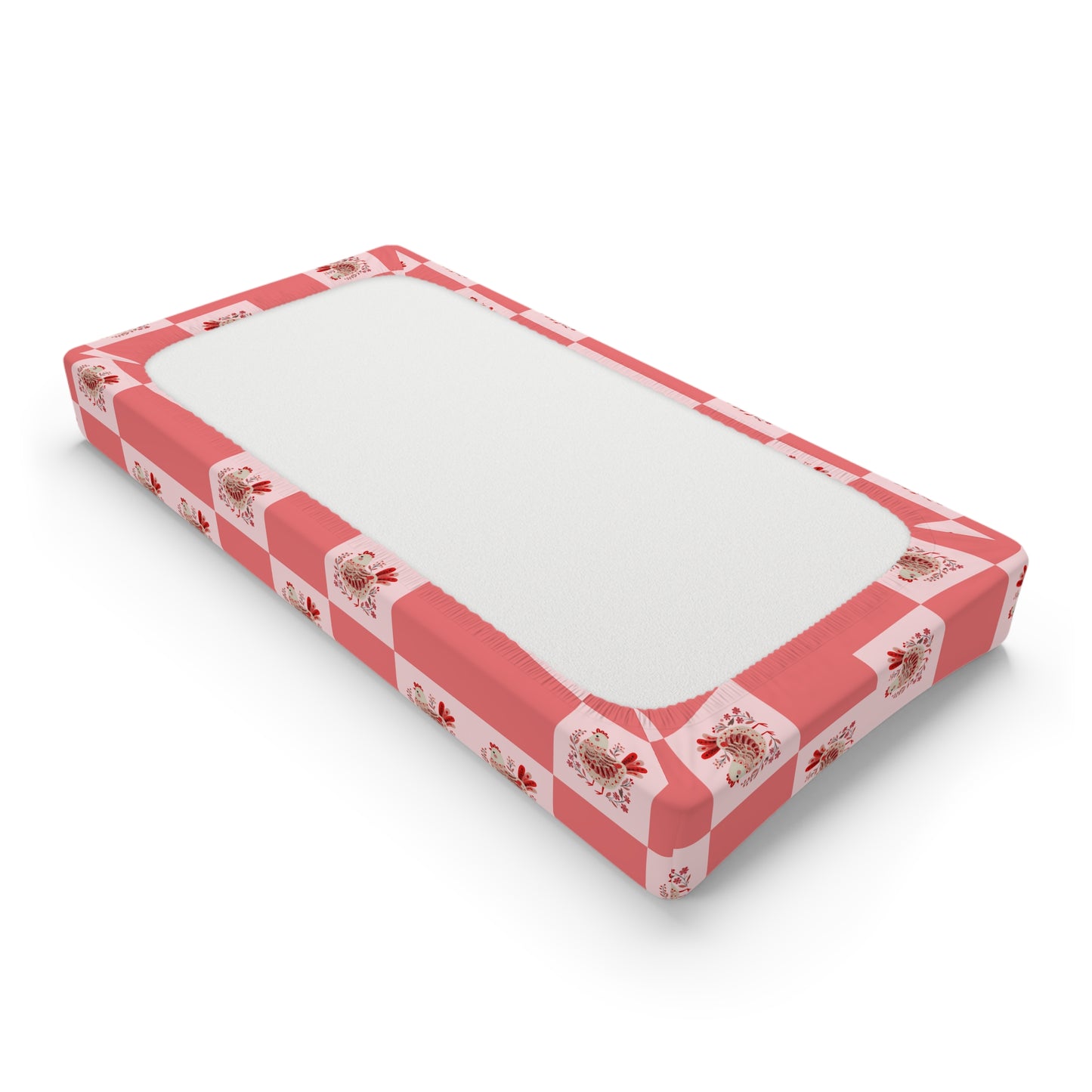 Floral Checkerboard Baby Changing Pad Cover — Pink Rose Nursery