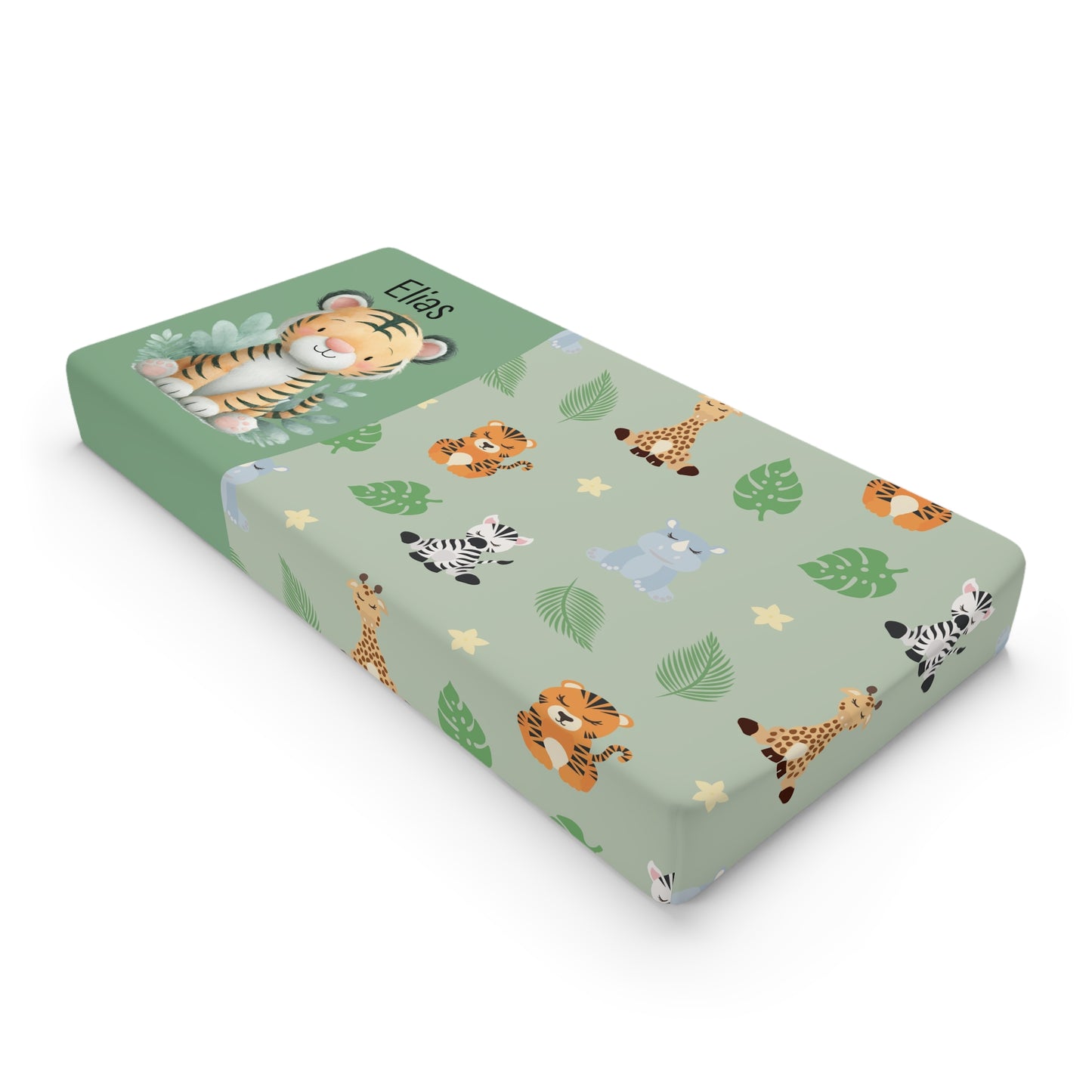 Baby Changing Pad Cover — Personalized Jungle Safari Animals (Green)