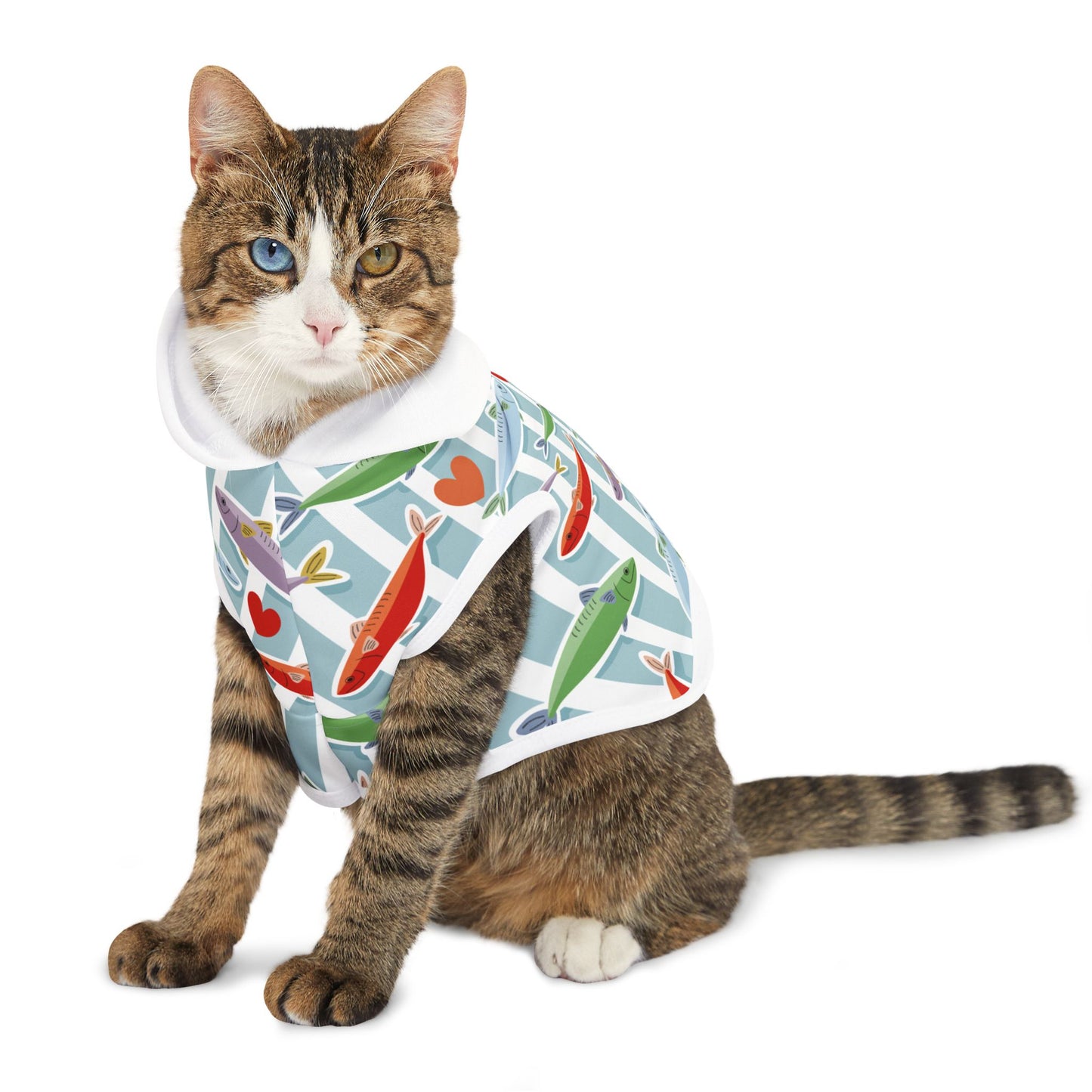 Pet Hoodie — Colorful Fish & Hearts Pattern Dog Hoodie