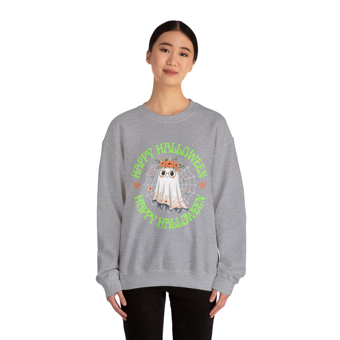 Halloween Ghost Sweatshirt, Cozy Fall Crewneck, Unisex Halloween Apparel, Cute Ghost Design, Perfect for Halloween Parties