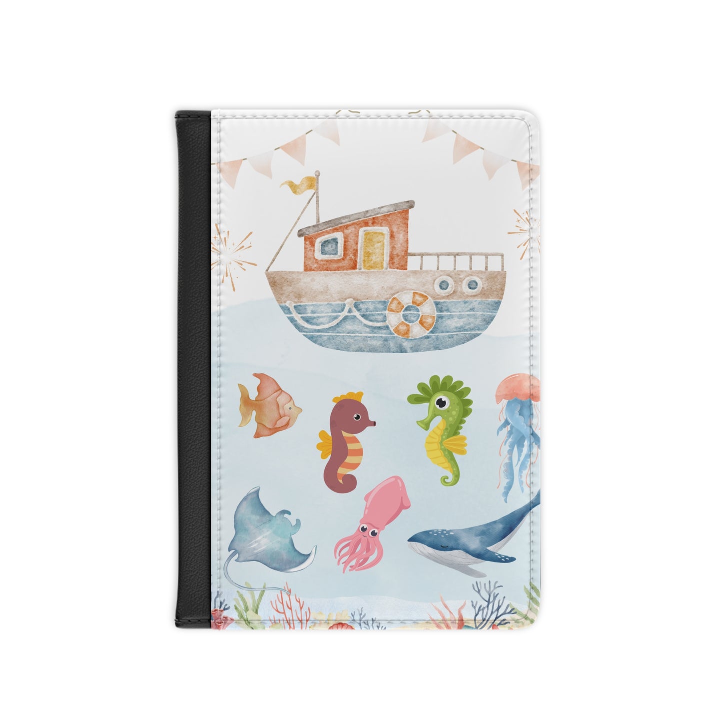 Under the Sea Passport Cover — Cute Nautical Boat & Sea Creatures Travel Wallet