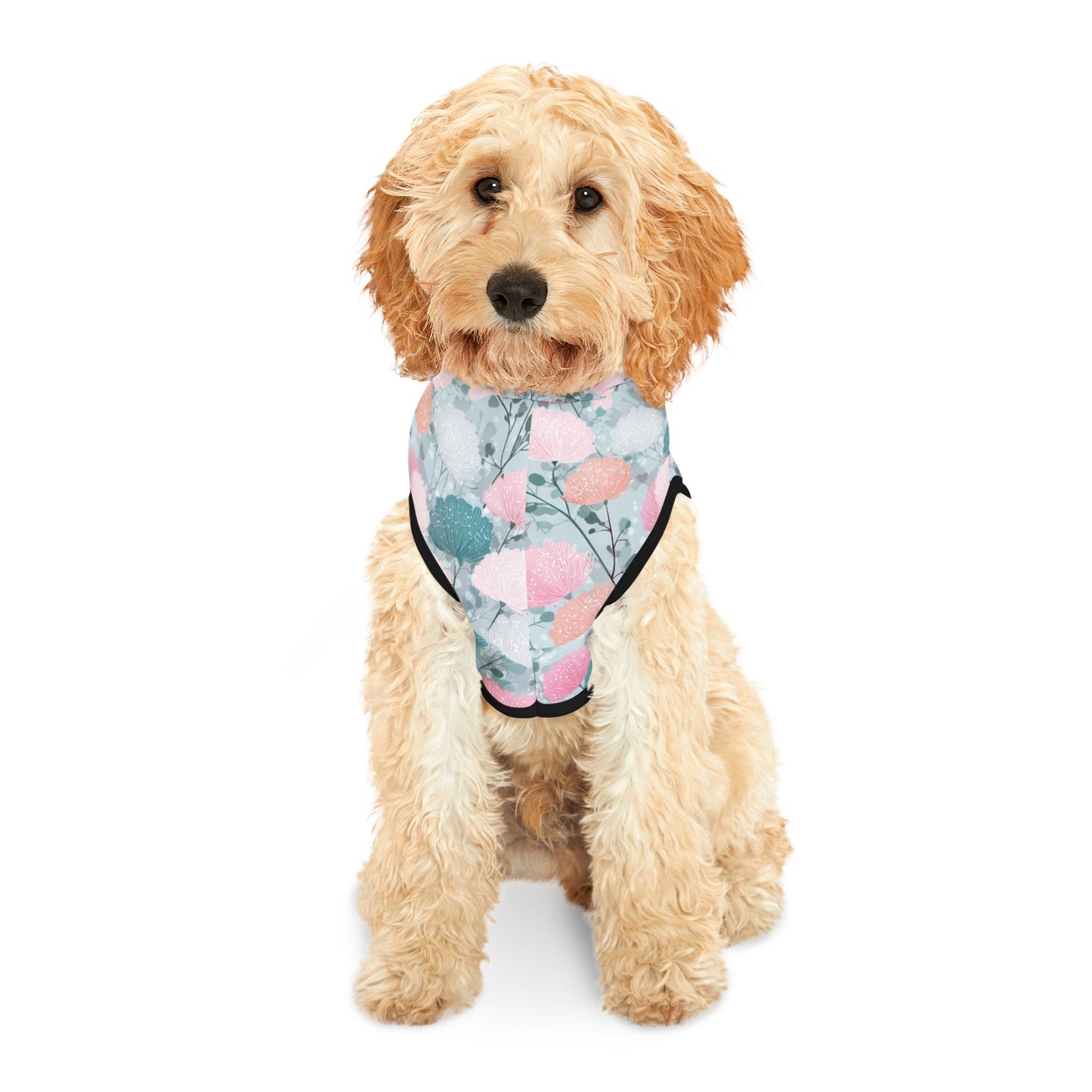 Dog Hoodie – Pastel Floral Pattern Pet Hoodie (Pink & Teal)