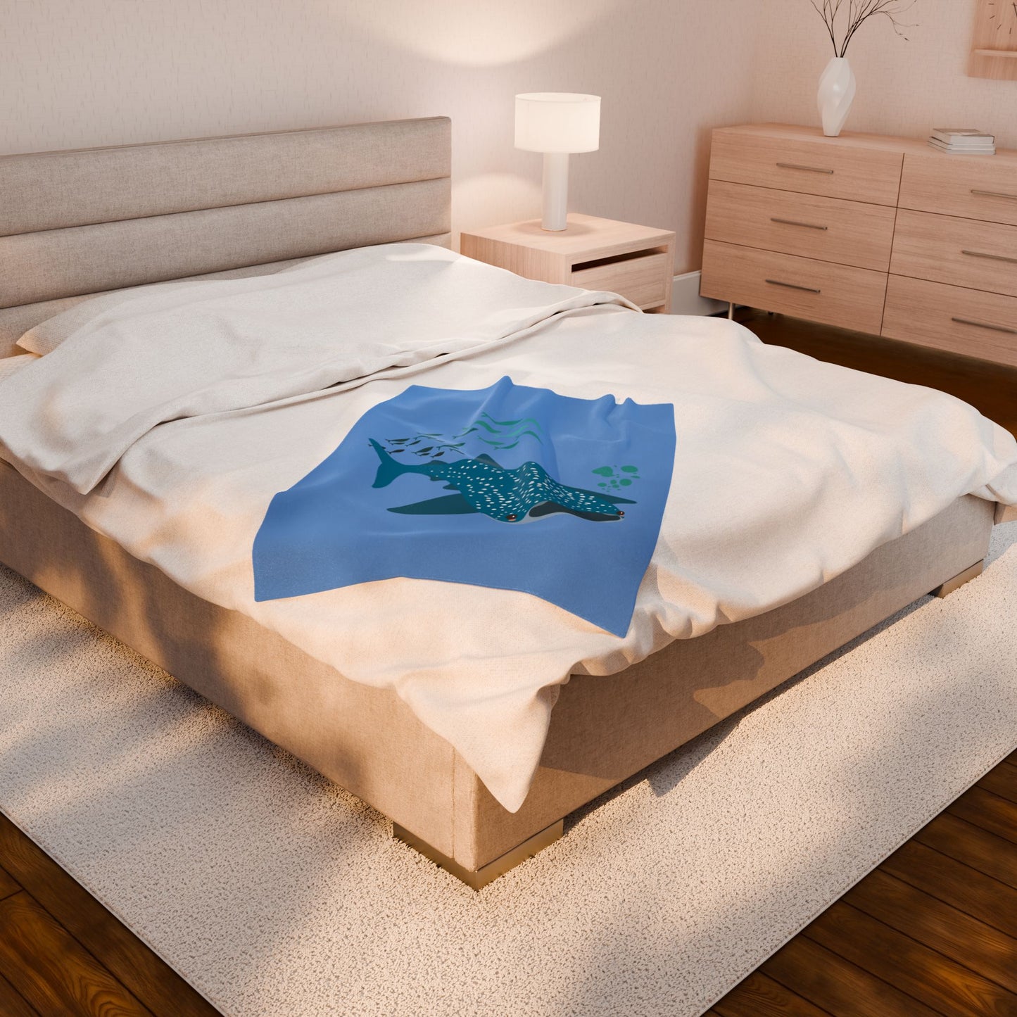 Whale Shark school of fish and buddles Velveteen Plush Blanket