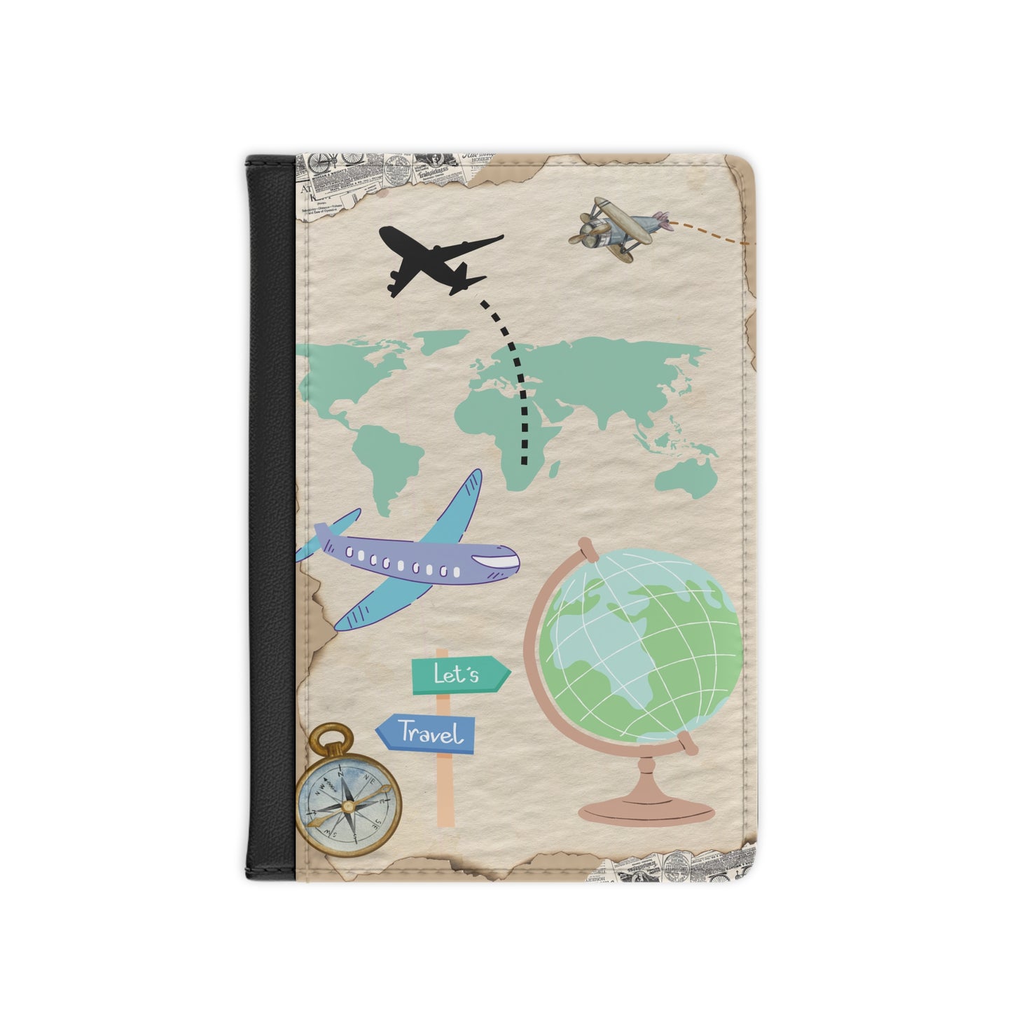 Travel Passport Cover - 'Let's Travel' Globe & Airplane Passport Holder