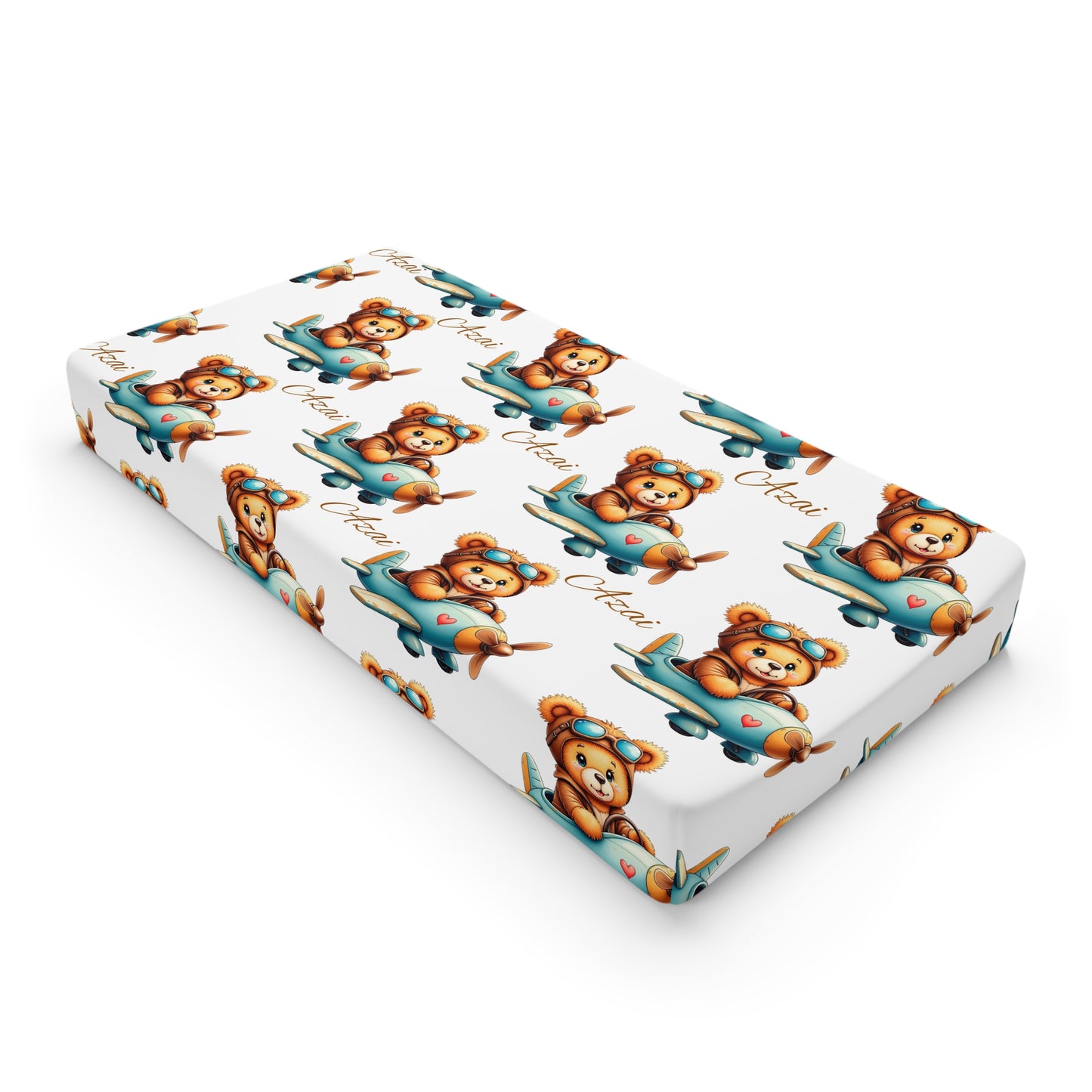 Bear Pilot Baby Changing Pad Cover — Cute Airplane Nursery Print