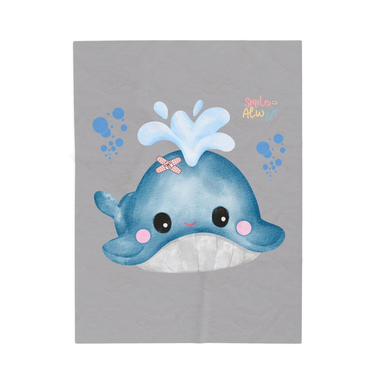 Whale with a bandage and bubble Velveteen Plush Blanket