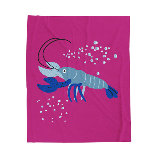 Blue shrimp with dark blue claws and bubbles Velveteen Plush Blanket