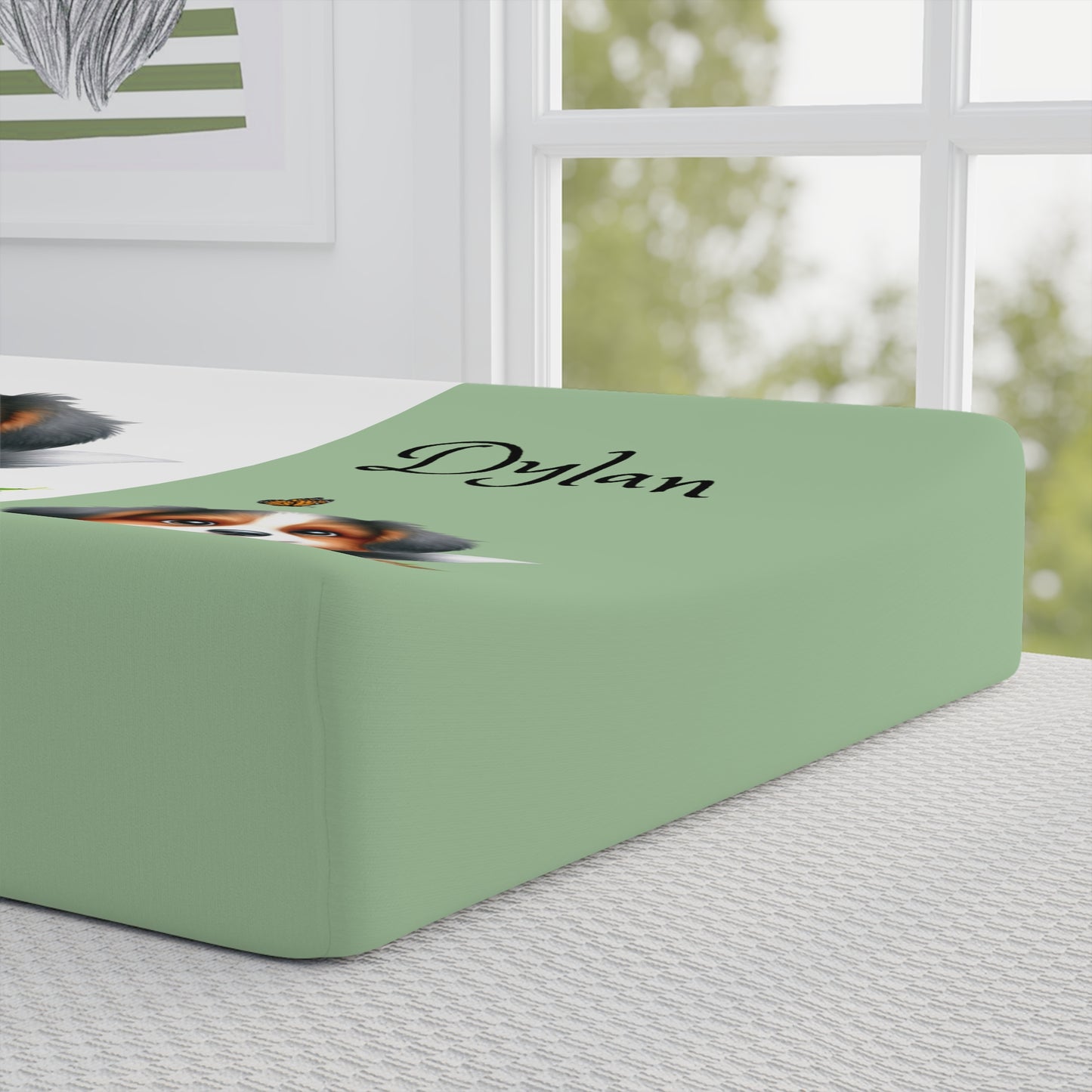Personalized Puppy Baby Changing Pad Cover — Cute Australian Shepherd Design, Custom Name Option