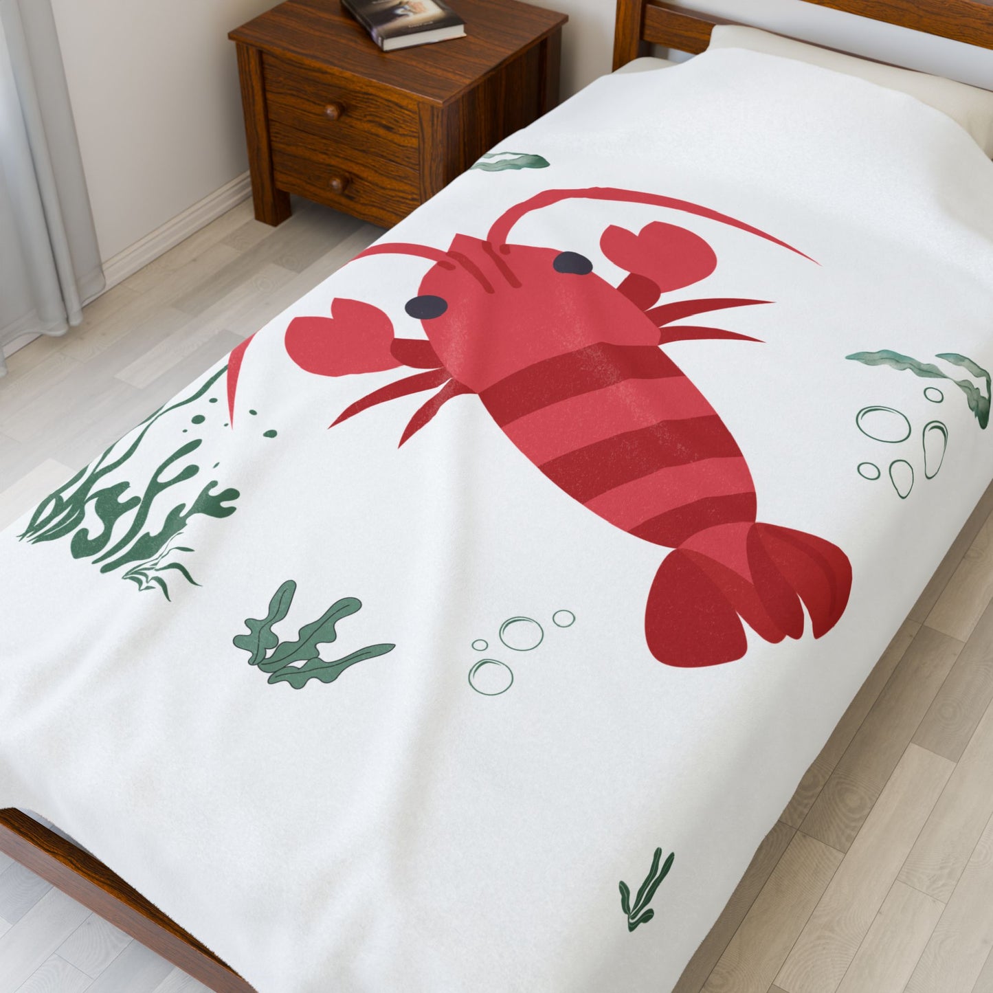 Red crayfish in an aquatic environment Velveteen Plush Blanket