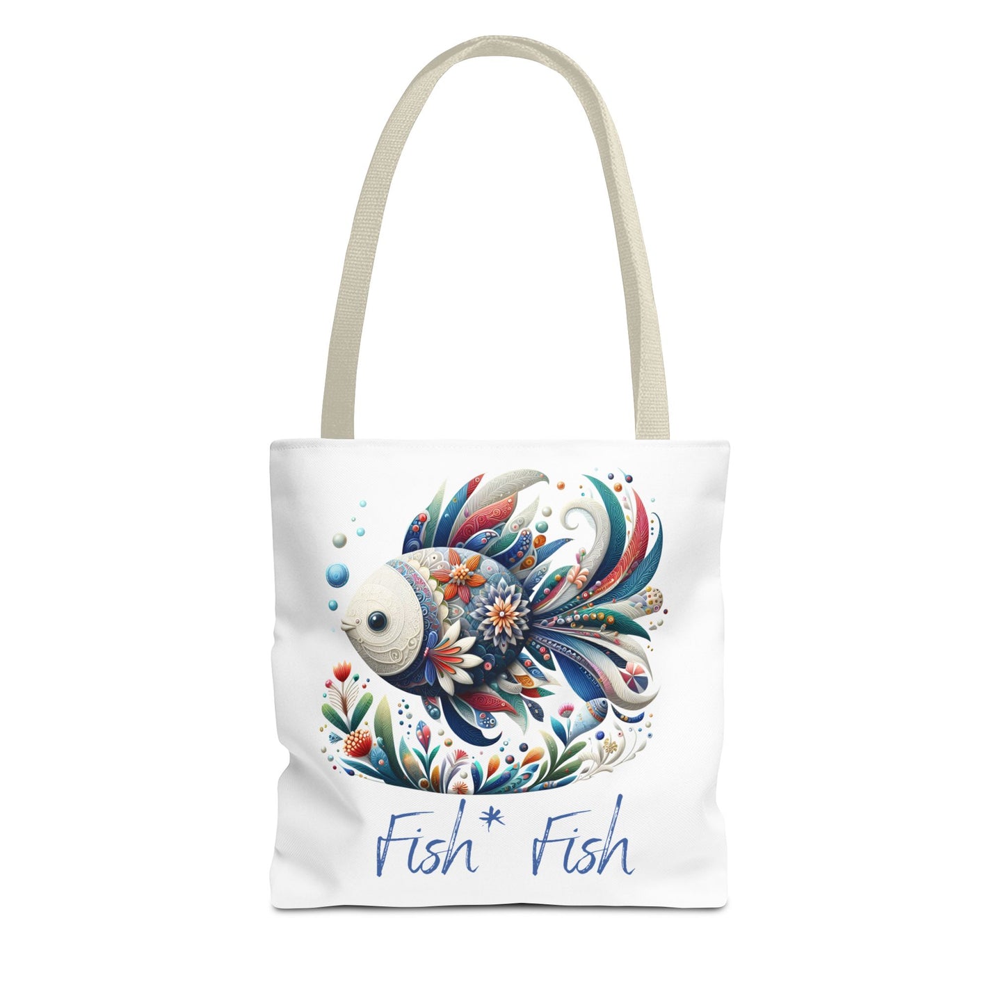 Floral Fish Tote Bag — Colorful Whimsical "Fish Fish" Canvas Tote