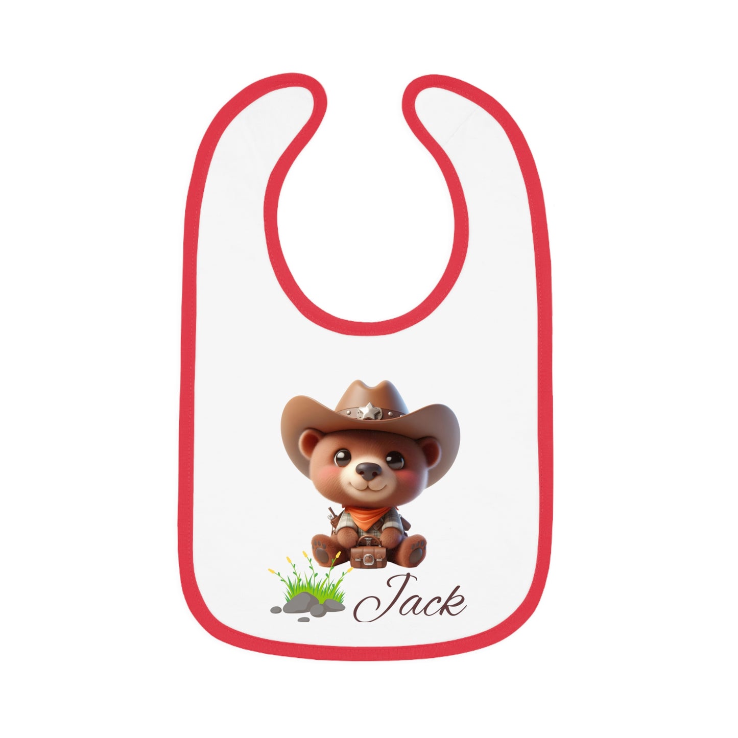 Baby Bib - Personalized Cowboy Bear Design (Custom Name)