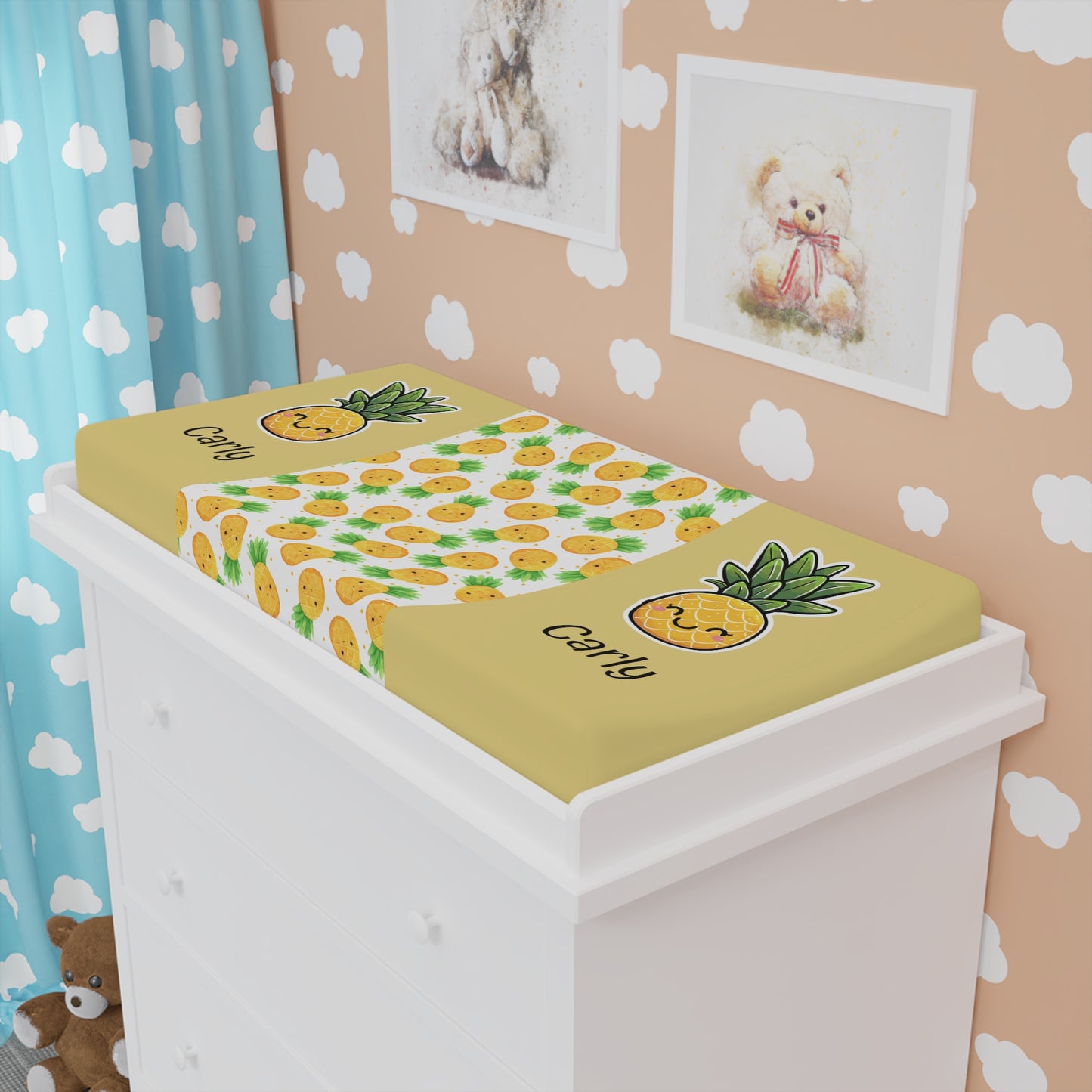 Personalized Pineapple Baby Changing Pad Cover — Cute Tropical Nursery Essential