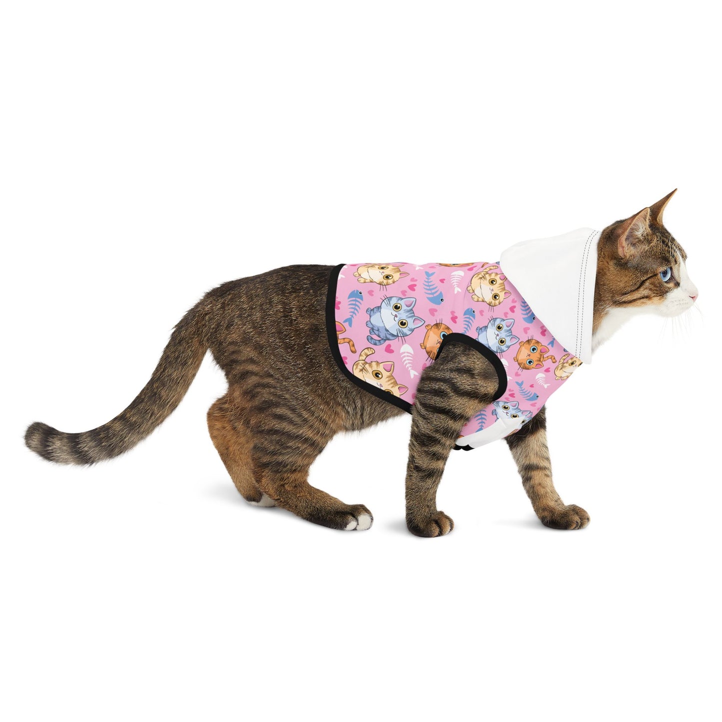 Cute Kitty Print Pet Hoodie - Pink Cat Pattern Dog & Cat Hoodie