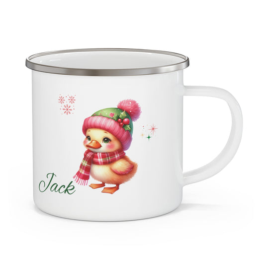 Enamel Mug — Personalized Winter Duck Camping Cup with Name (Jack)