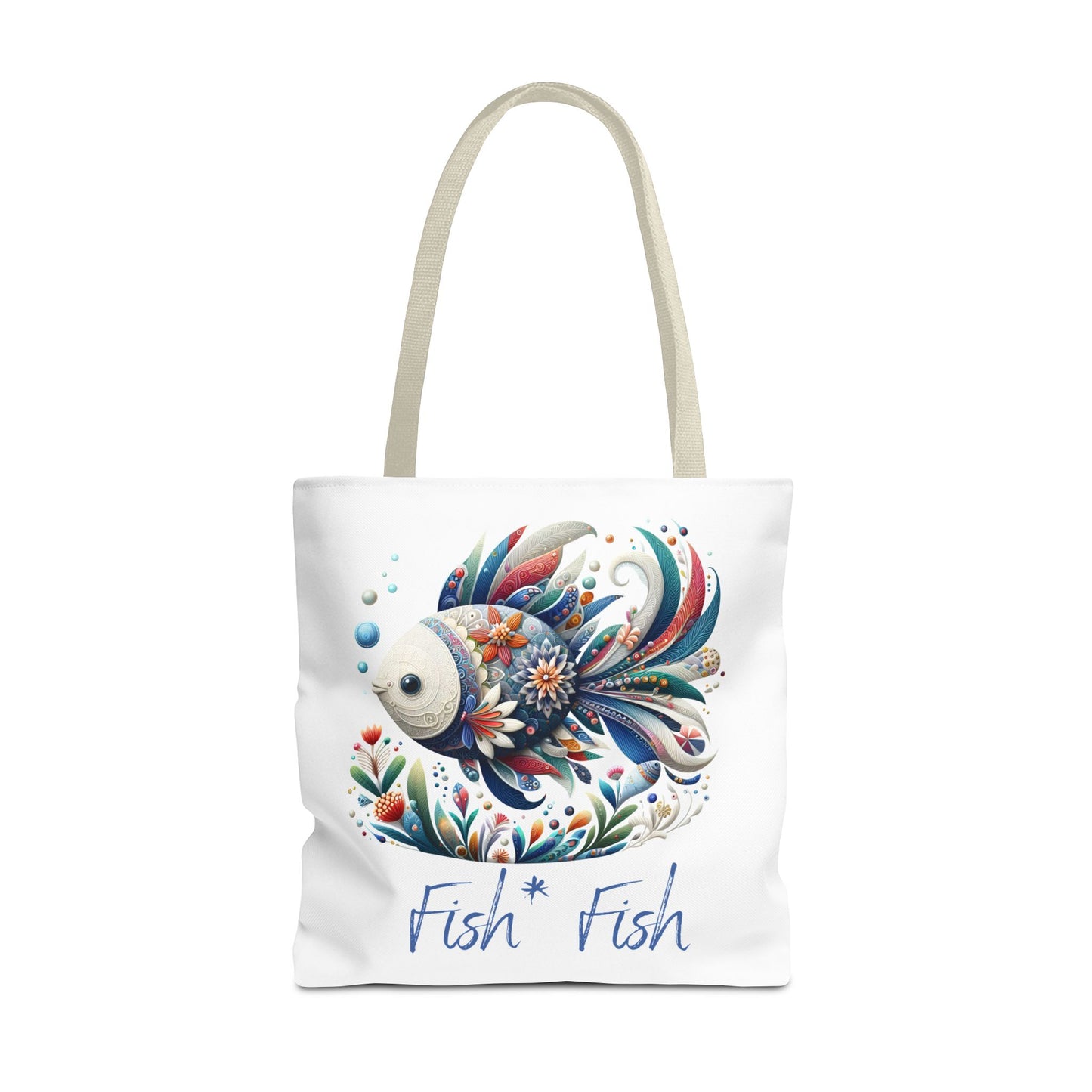 Floral Fish Tote Bag — Colorful Whimsical "Fish Fish" Canvas Tote