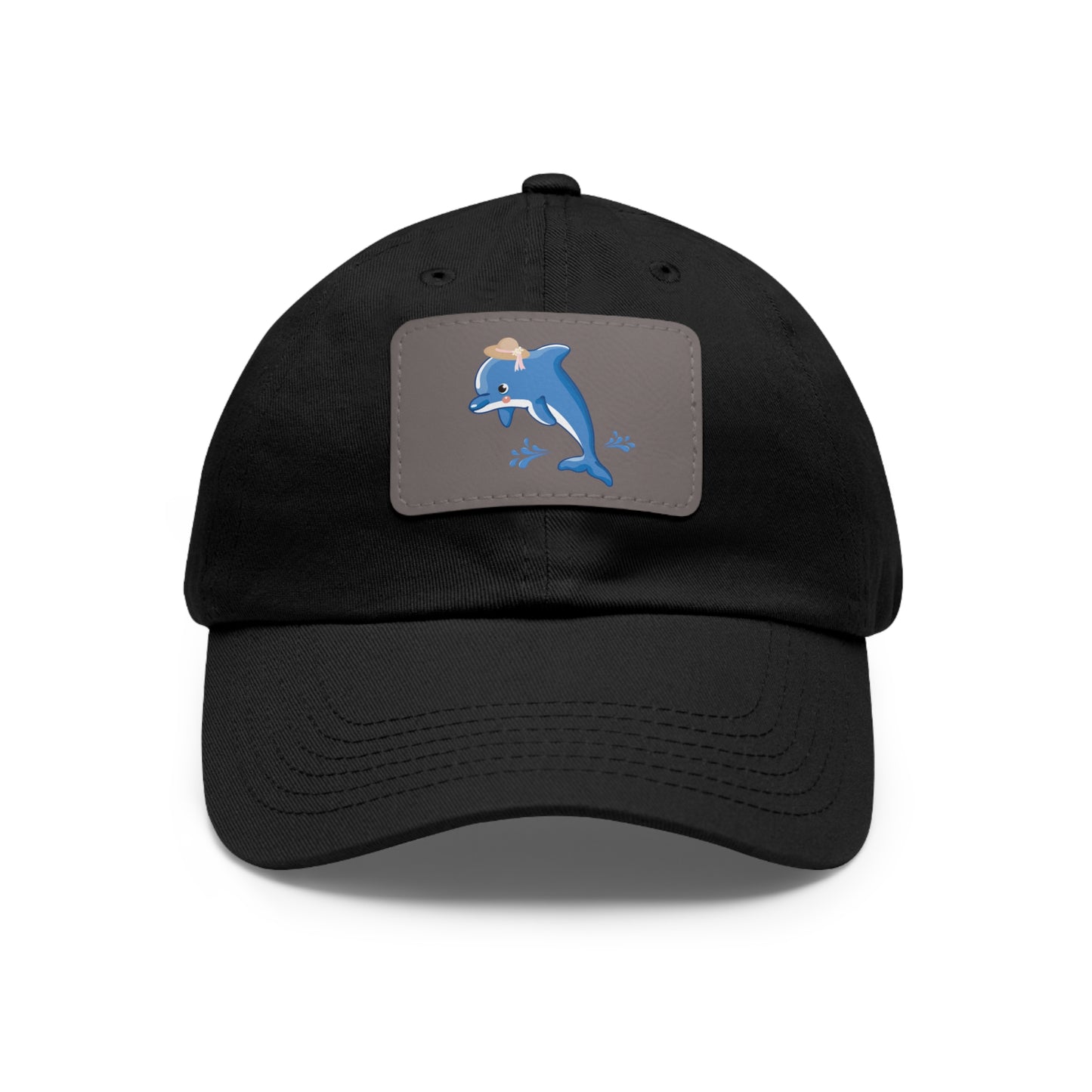 DDolphin wearing a straw hat with stylized water splashes ad Hat with Leather Patch (Rectangle)