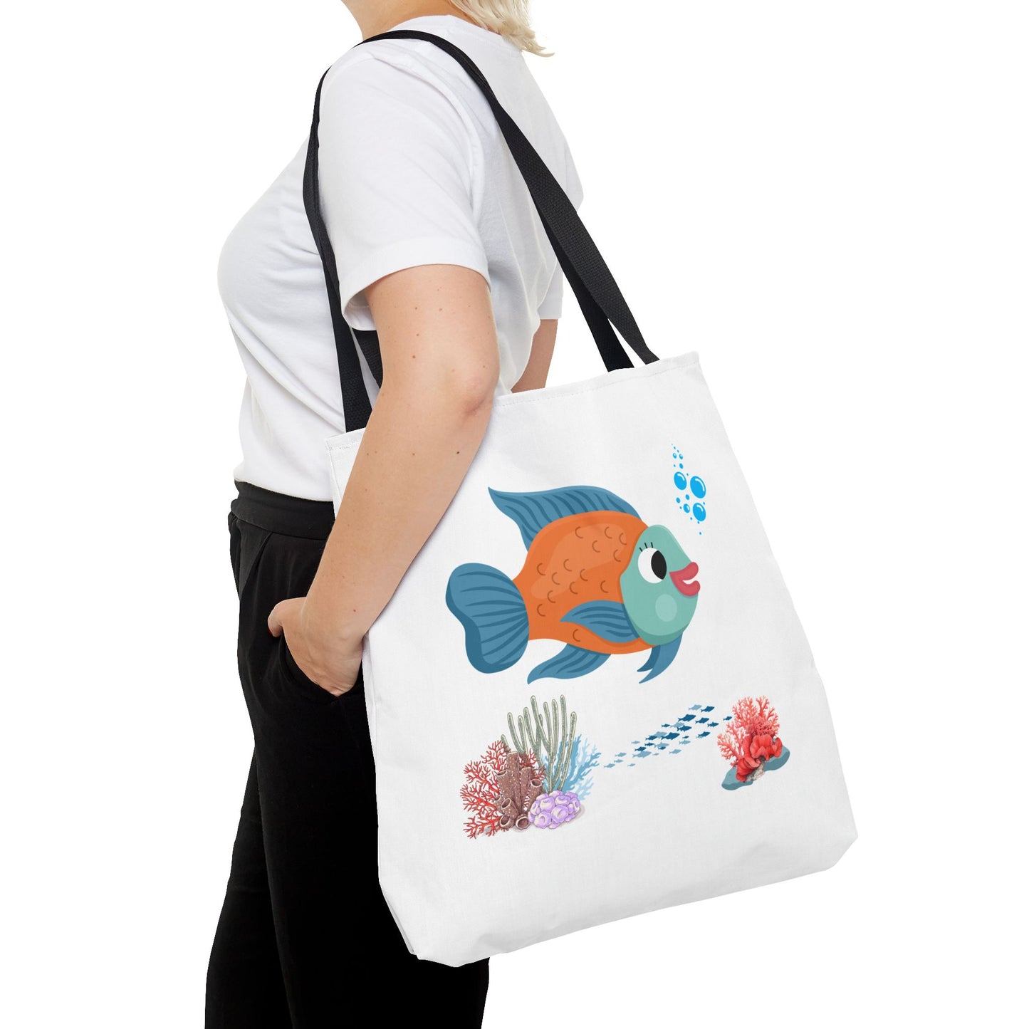 Orange and blue fish with coral and bubble Tote Bag